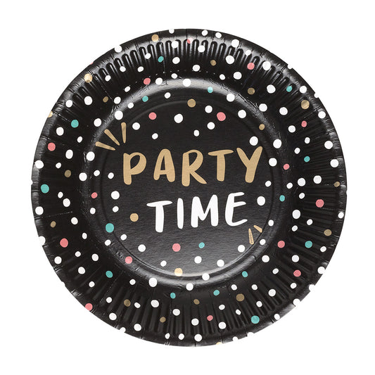 8 kpl pahvilautasia 'Party Time' (23 cm)