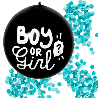 Baby Shower ilmapallo "Boy or girl?" sinisellä konfetti täytteellä