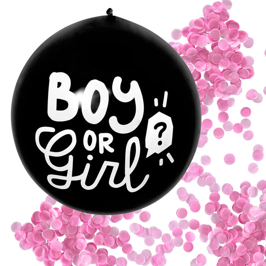 Baby Shower ilmapallo "Boy or girl?" pinkillä konfetti täytteellä